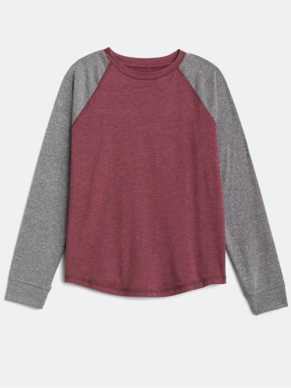 Rumi + Ryder Boys Long-Sleeve Raglan Performance Shirt in Burgundy and Gray